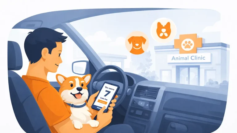 動物病院の待ち時間問題を解決 — ペットのストレスをゼロにする「車内待機」の仕組み