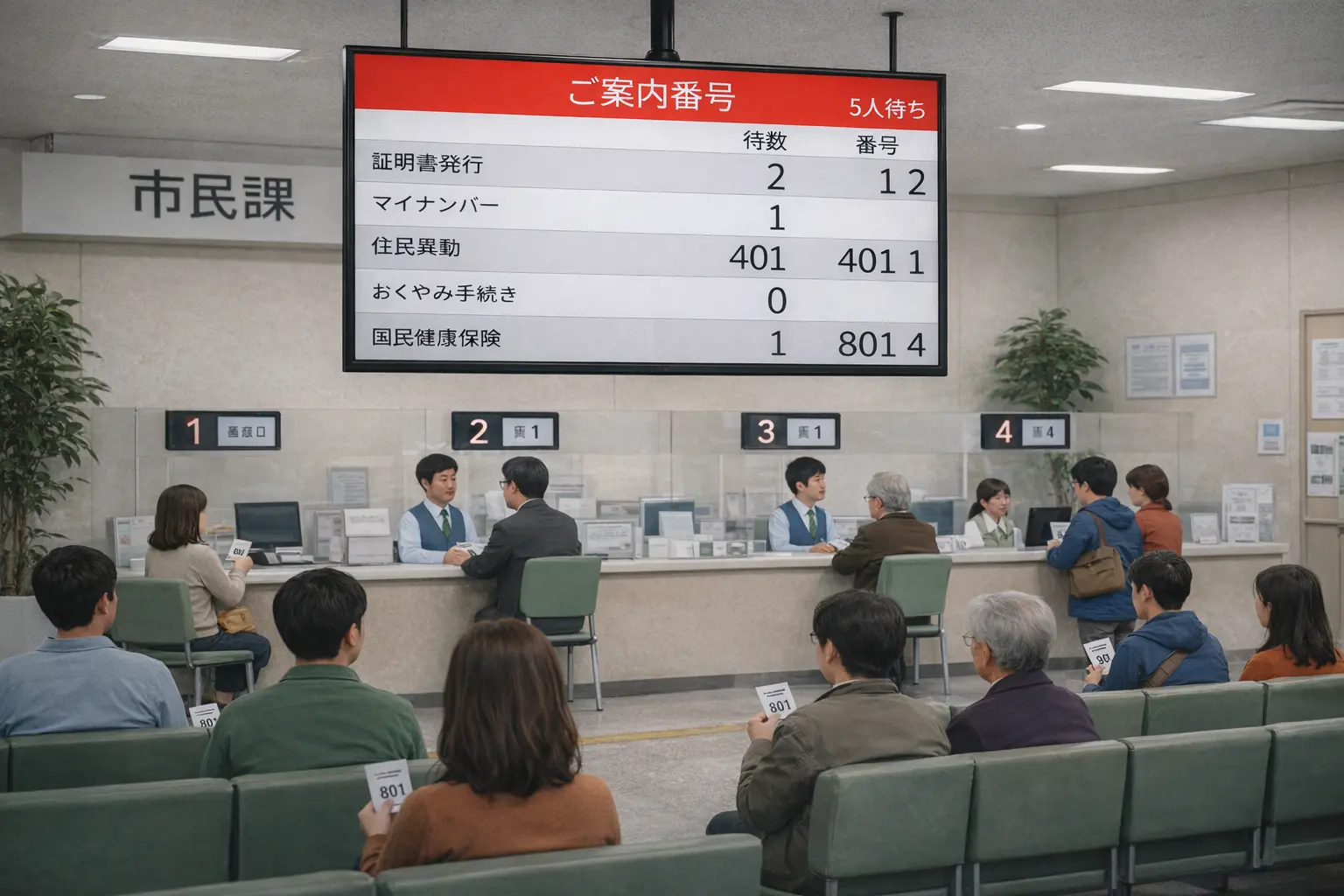 市区町村窓口での順番待ちシステム運用イメージ アイリスト導入事例